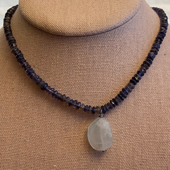 Beautiful Iolite and quartz 925 silver necklace - Picture 2 of 11